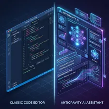 A side-by-side comparison of the VS Code interface and the Antigravity agentic workspace