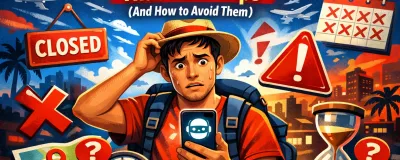 Illustration showing common AI travel planning mistakes to avoid