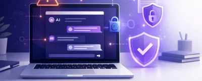 Illustration showing safe AI usage practices in an office setting