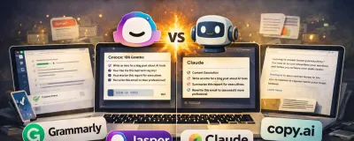 Side-by-side comparison of Grammarly, Jasper, and Claude writing tools