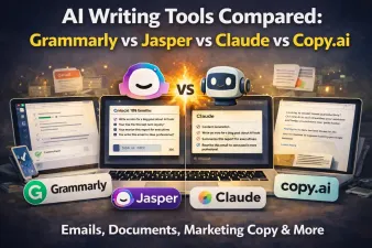 Side-by-side comparison of Grammarly, Jasper, and Claude writing tools