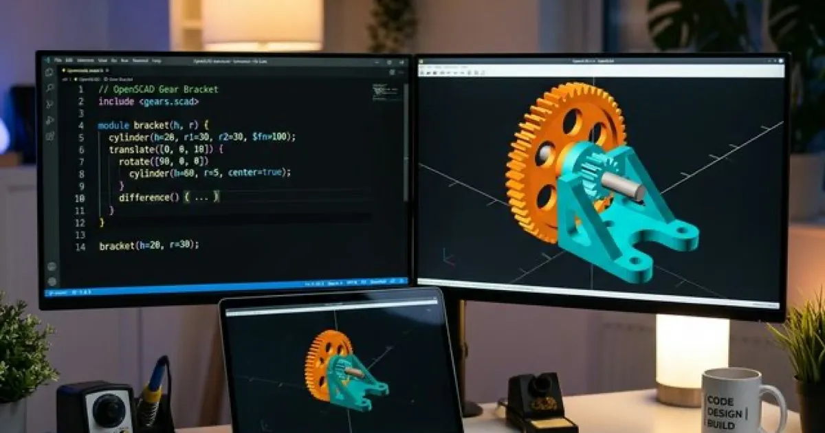 OpenSCAD code editor with a 3D model preview for beginners