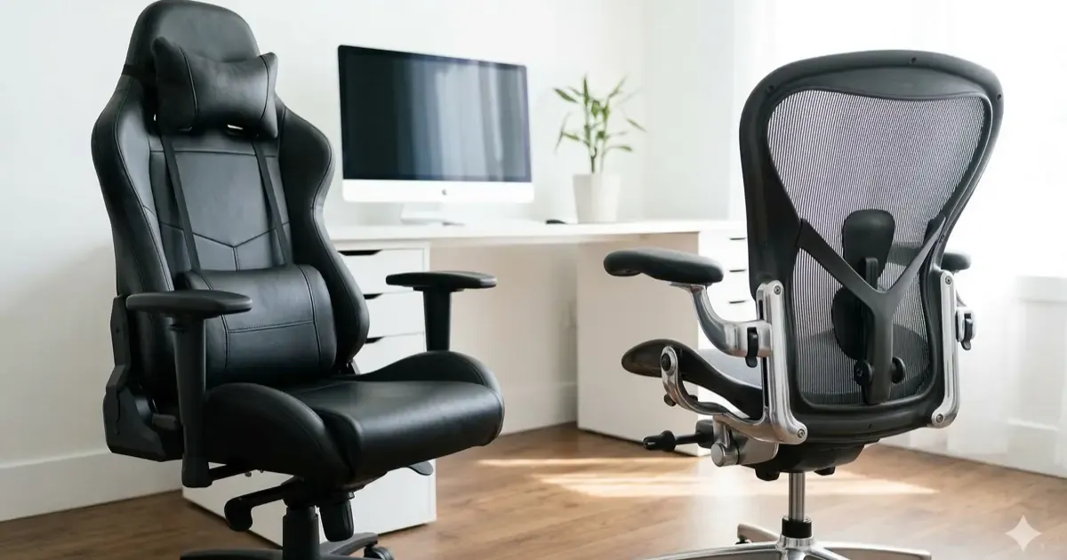 Side-by-side comparison of Secretlab Titan Evo and Herman Miller Aeron chairs