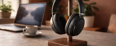Collection of noise-canceling headphones for office use on a desk