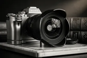 A side-by-side comparison of a small entry-level camera with a large high-quality lens vs. a professional camera with a cheap kit lens