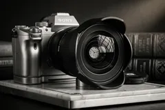 A side-by-side comparison of a small entry-level camera with a large high-quality lens vs. a professional camera with a cheap kit lens