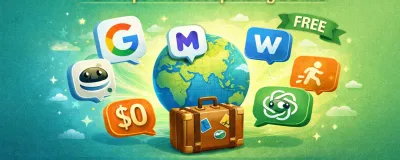 Collection of free AI travel planning tools on a laptop screen
