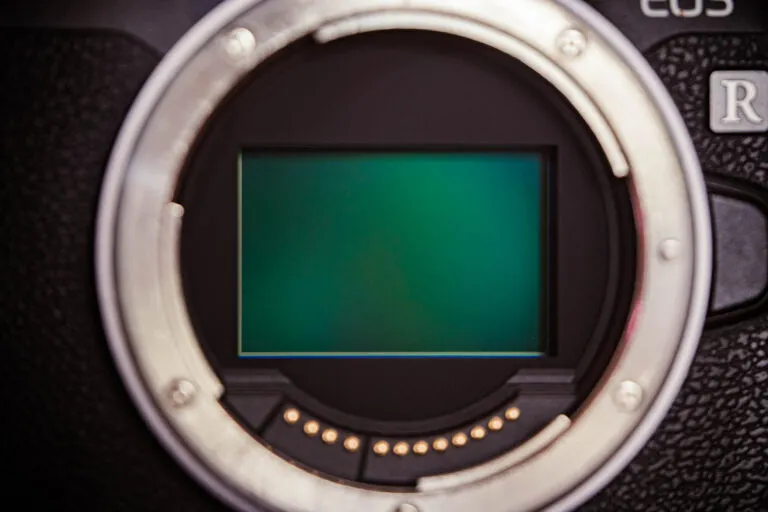 Three camera sensors of different sizes, full frame, APS-C, and Micro Four Thirds, shown side by side for comparison