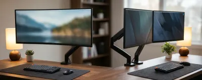 Side-by-side comparison of ultrawide and dual monitor desk setups
