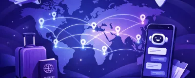 Illustration showing AI travel planning with map and itinerary elements