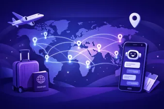 Illustration showing AI travel planning with map and itinerary elements