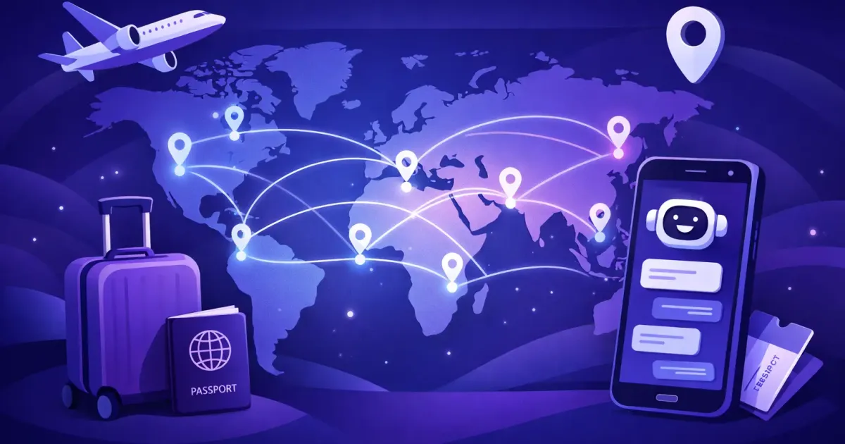 Illustration showing AI travel planning with map and itinerary elements