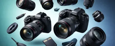 Illustration showing photography gear essentials for beginners