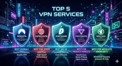 Logos and shields representing the top VPN providers of 2026.