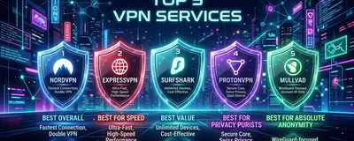 Logos and shields representing the top VPN providers of 2026.
