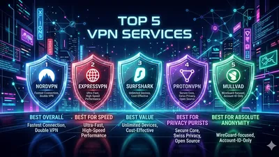 Logos and shields representing the top VPN providers of 2026.