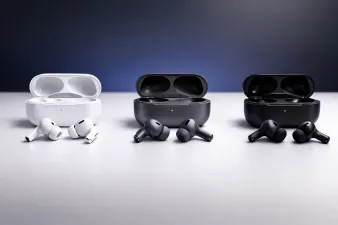 Side-by-side comparison of AirPods Pro 3, Galaxy Buds, and Sony WF-1000XM5