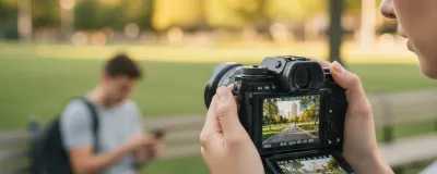 Collection of beginner cameras from Canon, Nikon, and Sony on a white surface