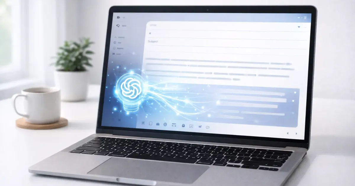 Illustration showing AI email writing tools and prompt templates