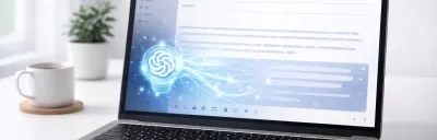 Illustration showing AI email writing tools and prompt templates