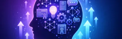 Illustration showing AI learning paths and skill development tools