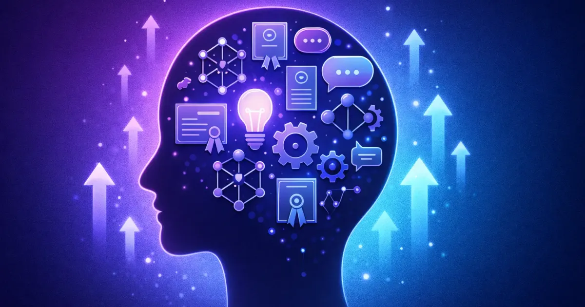 Illustration showing AI learning paths and skill development tools