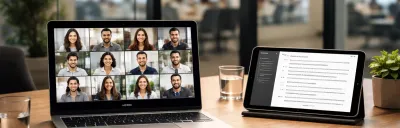 Collection of AI meeting assistant app interfaces on a laptop screen