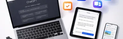 Illustration showing AI productivity tools organized by work category