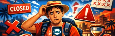 Illustration showing common AI travel planning mistakes to avoid