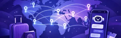 Illustration showing AI travel planning with map and itinerary elements