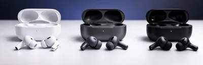 Side-by-side comparison of AirPods Pro 3, Galaxy Buds, and Sony WF-1000XM5