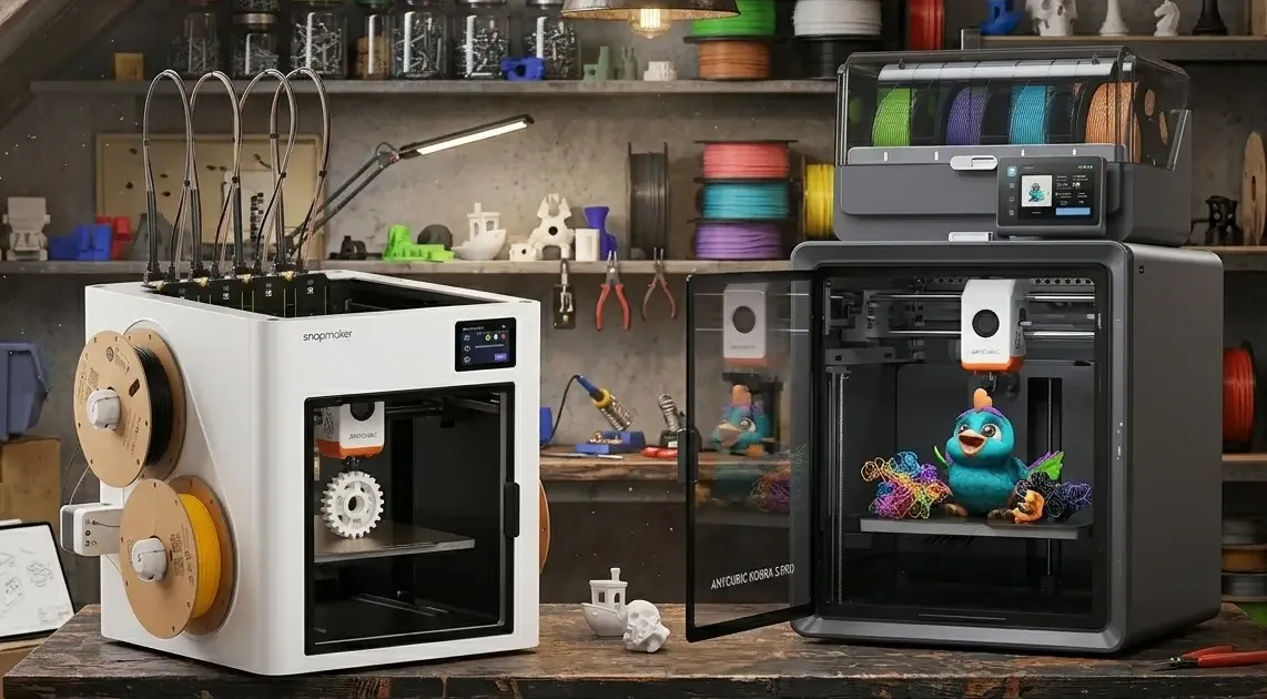 Side-by-side comparison of Anycubic S1 Max and Snapmaker U1 printers