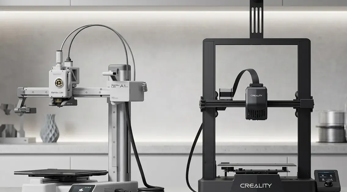 Side-by-side comparison of Bambu A1 Mini and Creality Ender 3 printers