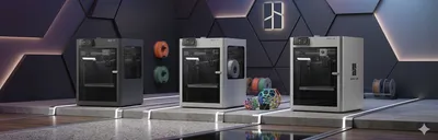 A lineup of Bambu Lab H2 Series 3D printers.