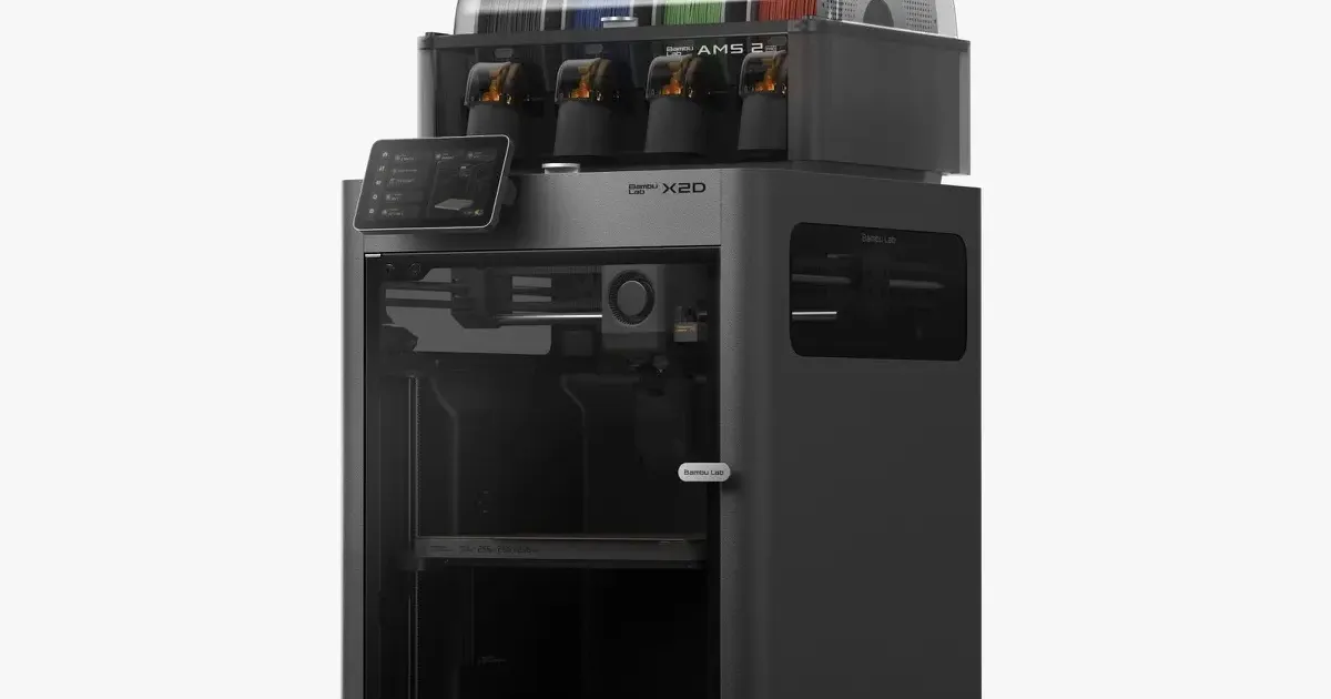 Bambu Lab X2D 3D printer with AMS 2 multi-material system