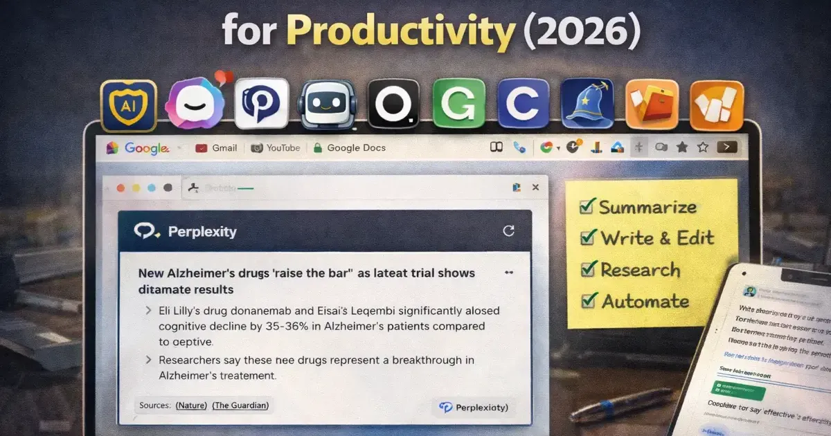 Collection of AI Chrome extension icons in a browser toolbar