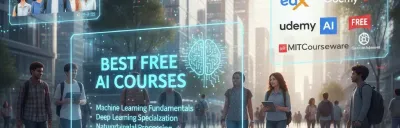 Collection of free AI course logos from Google, IBM, and OpenAI