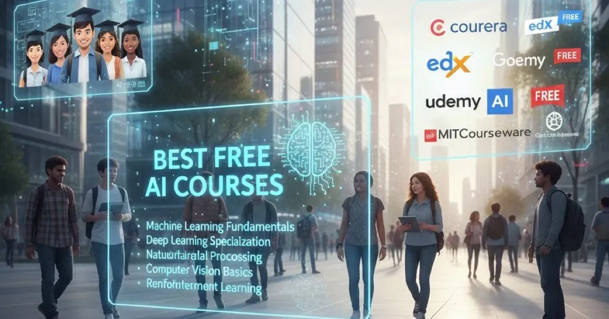 Collection of free AI course logos from Google, IBM, and OpenAI