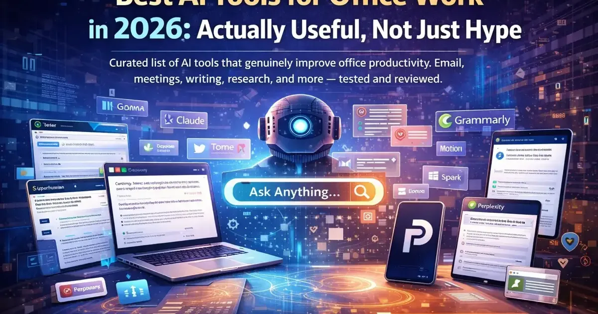 Collection of AI tools for office work displayed on a laptop screen