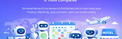 Collection of AI trip planner app interfaces on a laptop screen