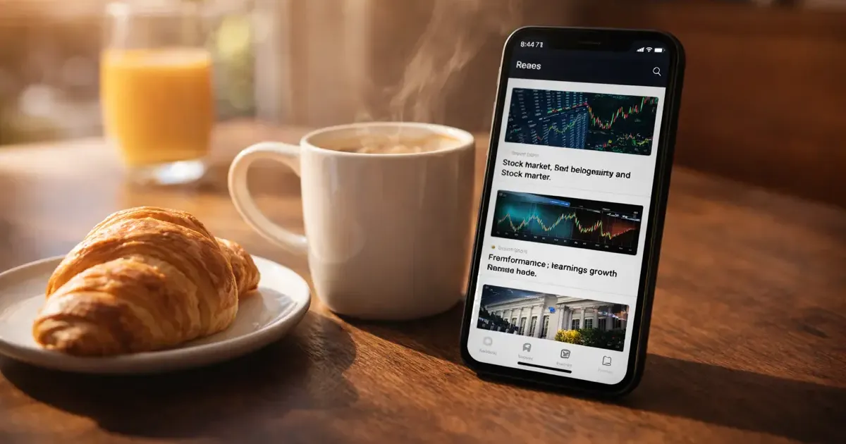 Collection of stock news app interfaces on a smartphone screen