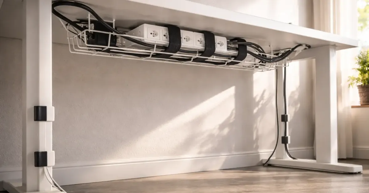Step-by-step visual guide for organizing desk cables neatly