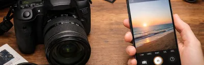 Side-by-side comparison of a dedicated camera and smartphone camera