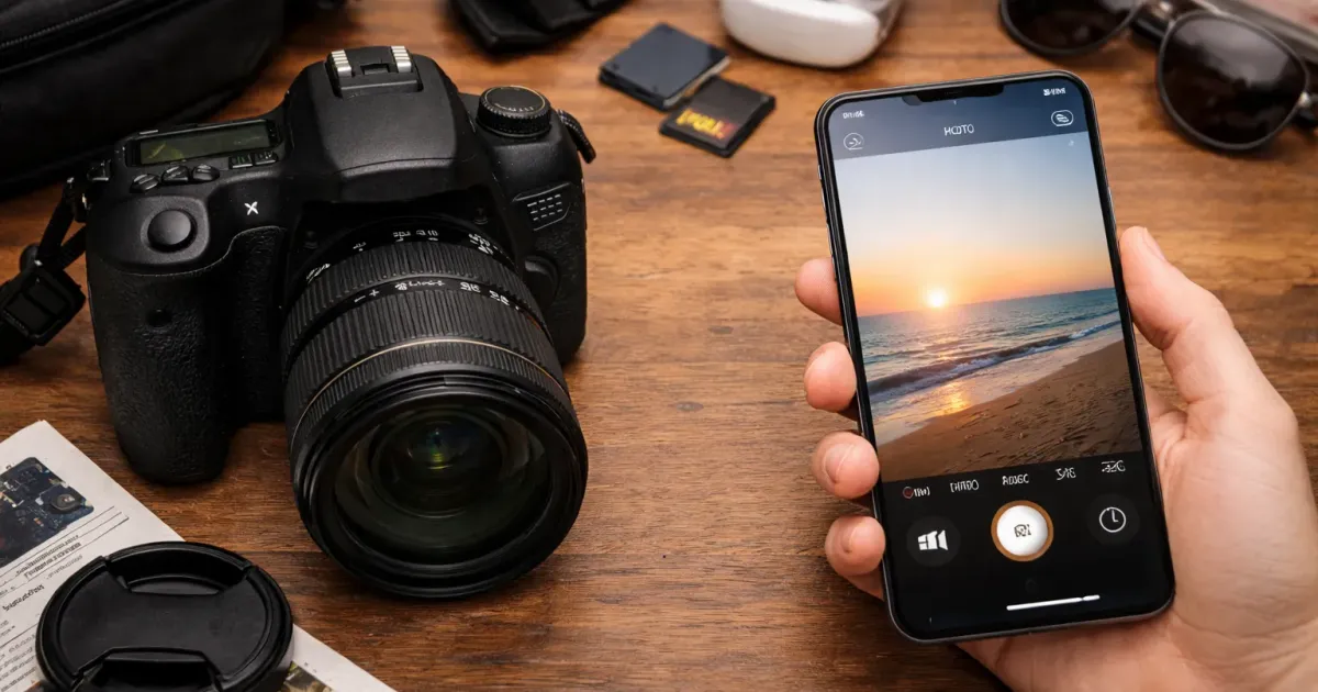 Side-by-side comparison of a dedicated camera and smartphone camera