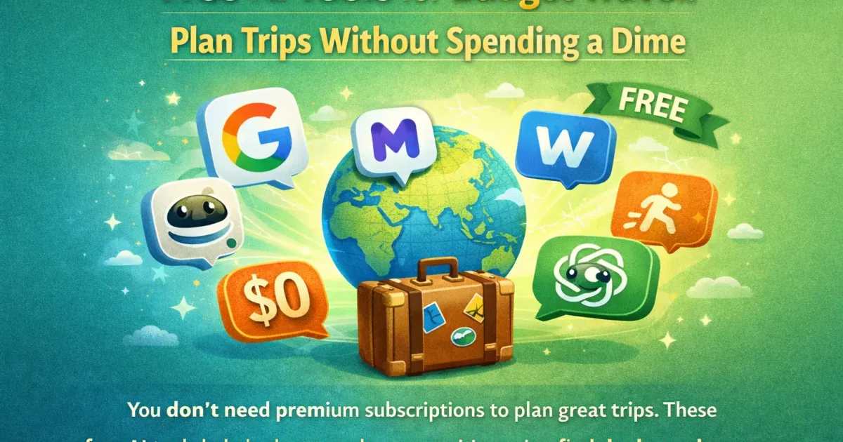Collection of free AI travel planning tools on a laptop screen