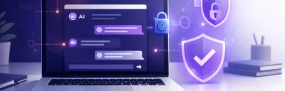 Illustration showing safe AI usage practices in an office setting