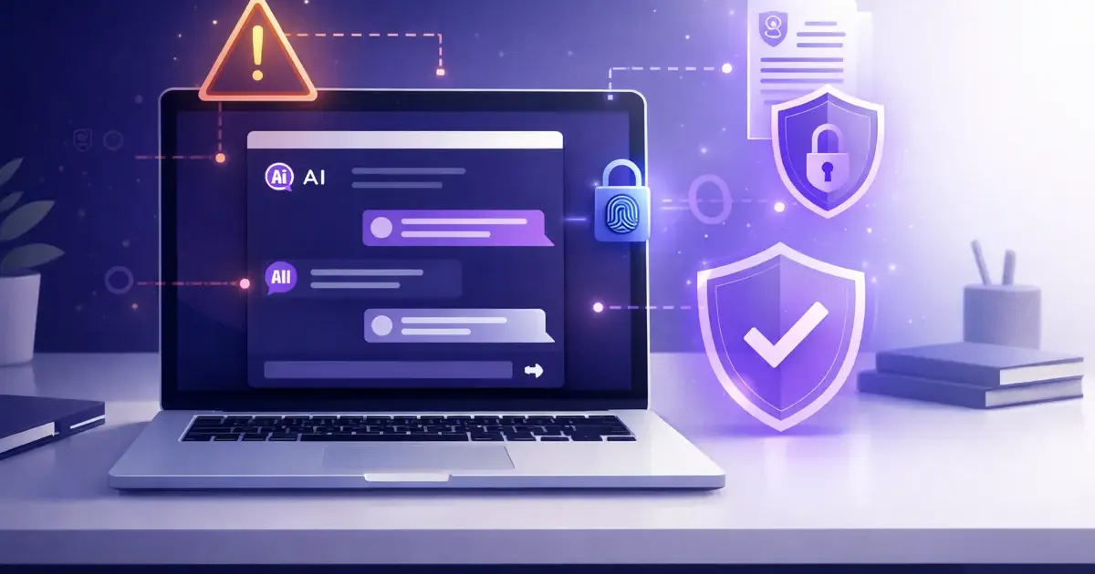 Illustration showing safe AI usage practices in an office setting