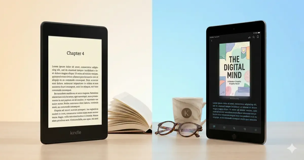 Side-by-side comparison of Kindle and iPad for reading books