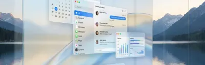 macOS Tahoe desktop showing Liquid Glass interface and hidden features