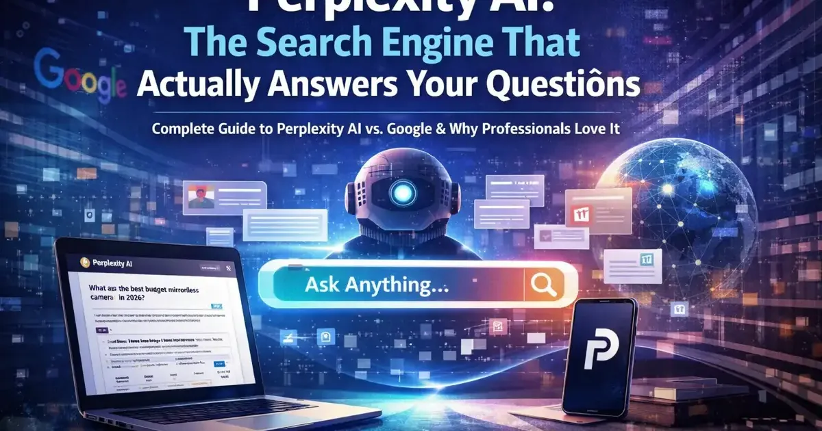 Perplexity AI search interface showing sourced answers on a screen